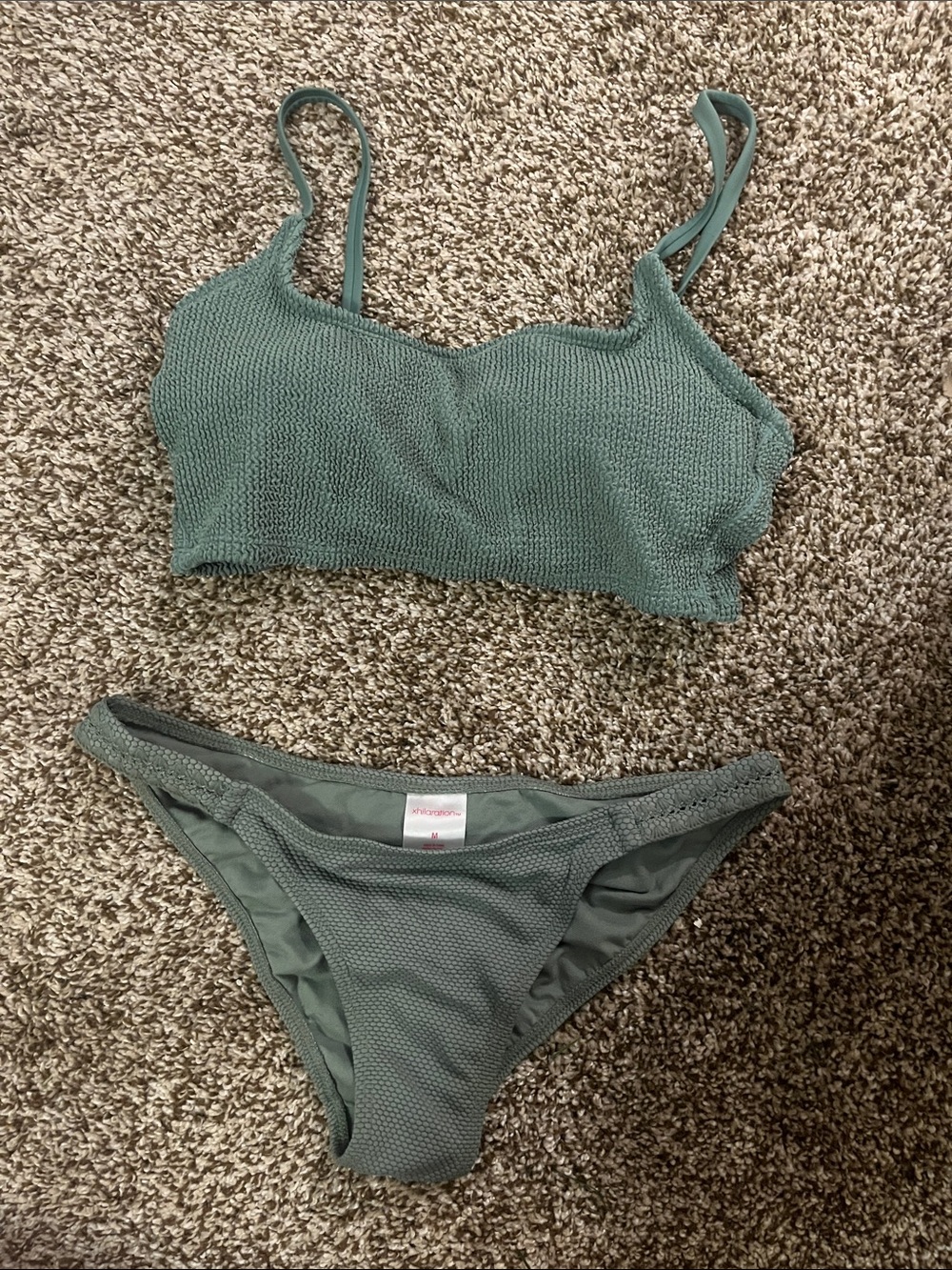 Smocked Bralette Bikini Set in Sage Green - Women Swim